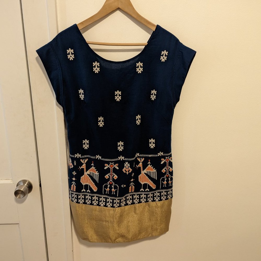 Anthropologie Floreat Teal Embroidered "Avian Myth" Shift Dress - Picture 2 of 12